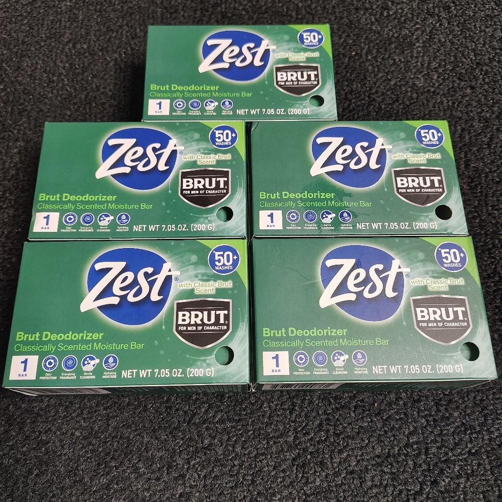 5 Zest Brut Deodorizer Classically Scented Moisture Bar Soap 7.05 oz. each NEW